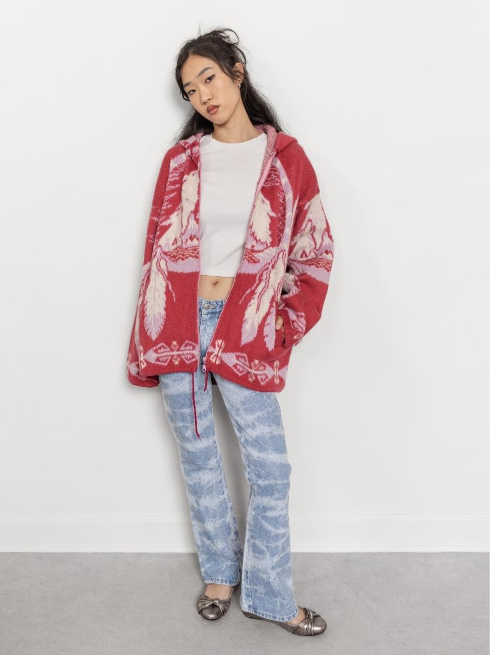 Fleece Knit Hoodie Vintage Wolves Blanket Oversize Jacket - Picture 8 of 13